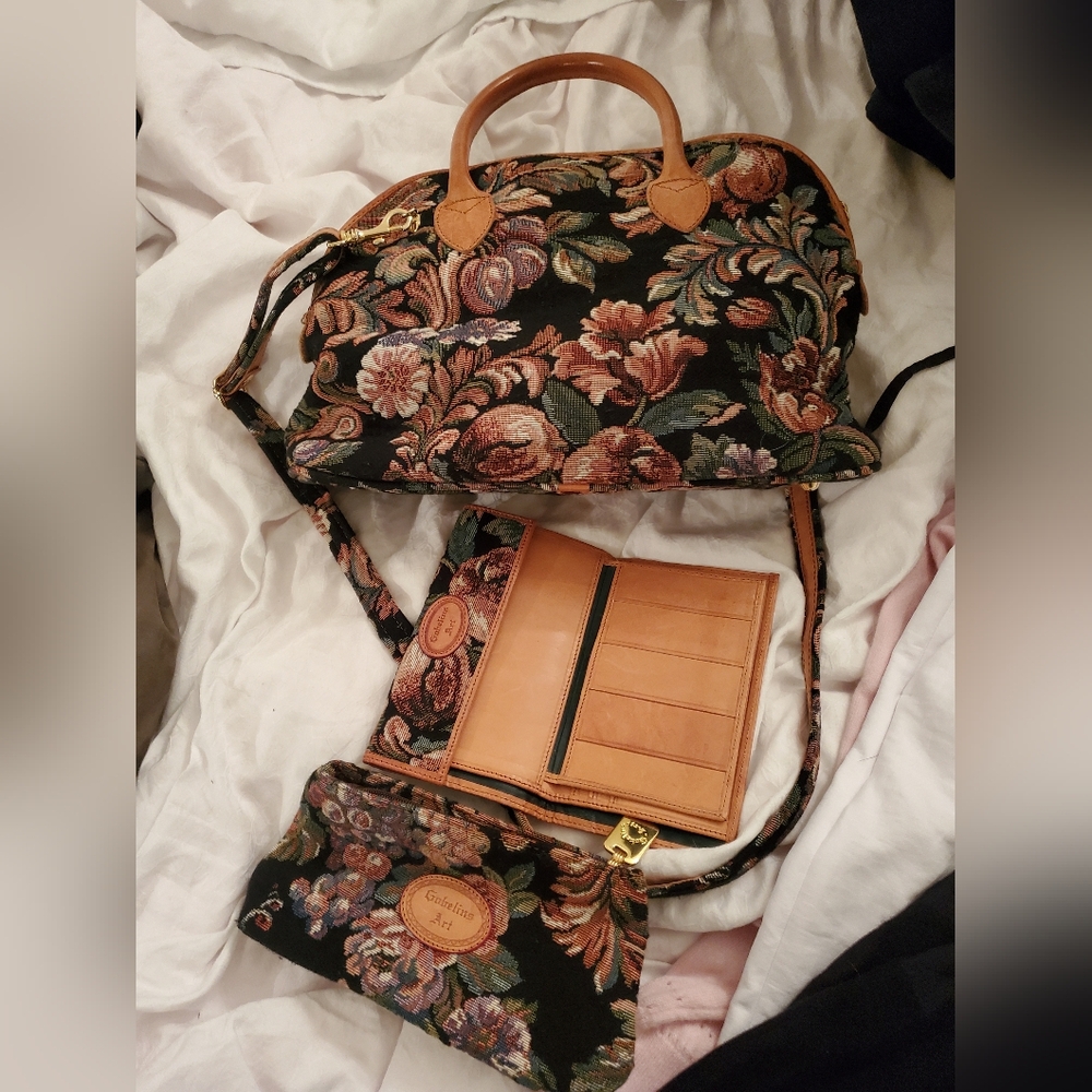 Vachetta Real Leather-Trimmed Tapestry Women's Bag Set - Picture 3 of 7